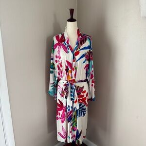 SOMA Cool Nights Short Robe Kimono Sleeve Pocke Bold Abstract Colorful L/XL